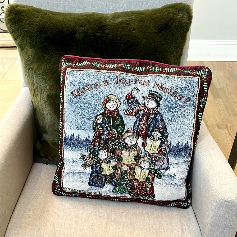 Vintage Holiday Tapestry Snowmen Pillow